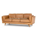 Mid-Century Modern Timber Charme Tan Leather Leather Sofa